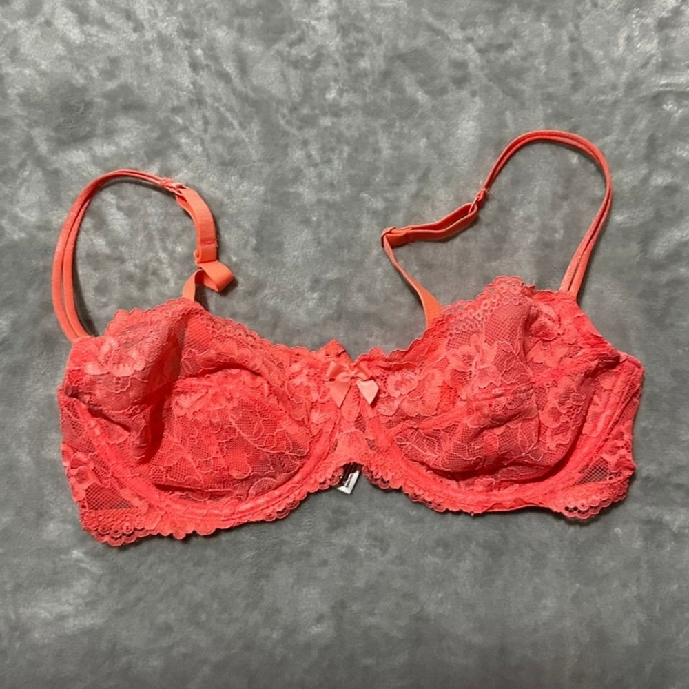 Gilligan & O'Malley Coral Lace Favorite Balconette Bra 38B Orange Underwire